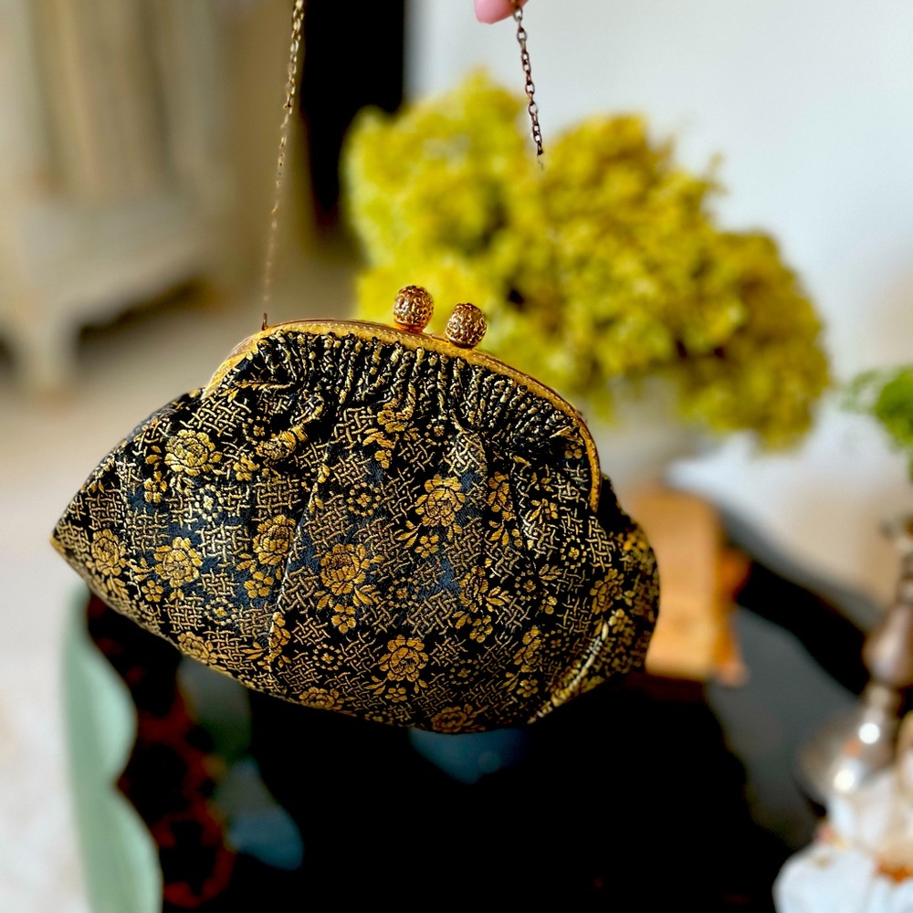 1920s Evening bag. Black, gold design. Beaux-arts. Made in Paris.